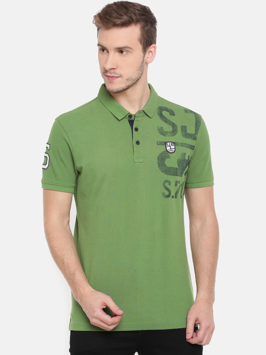SPYKAR Men Green Printed Polo Collar 