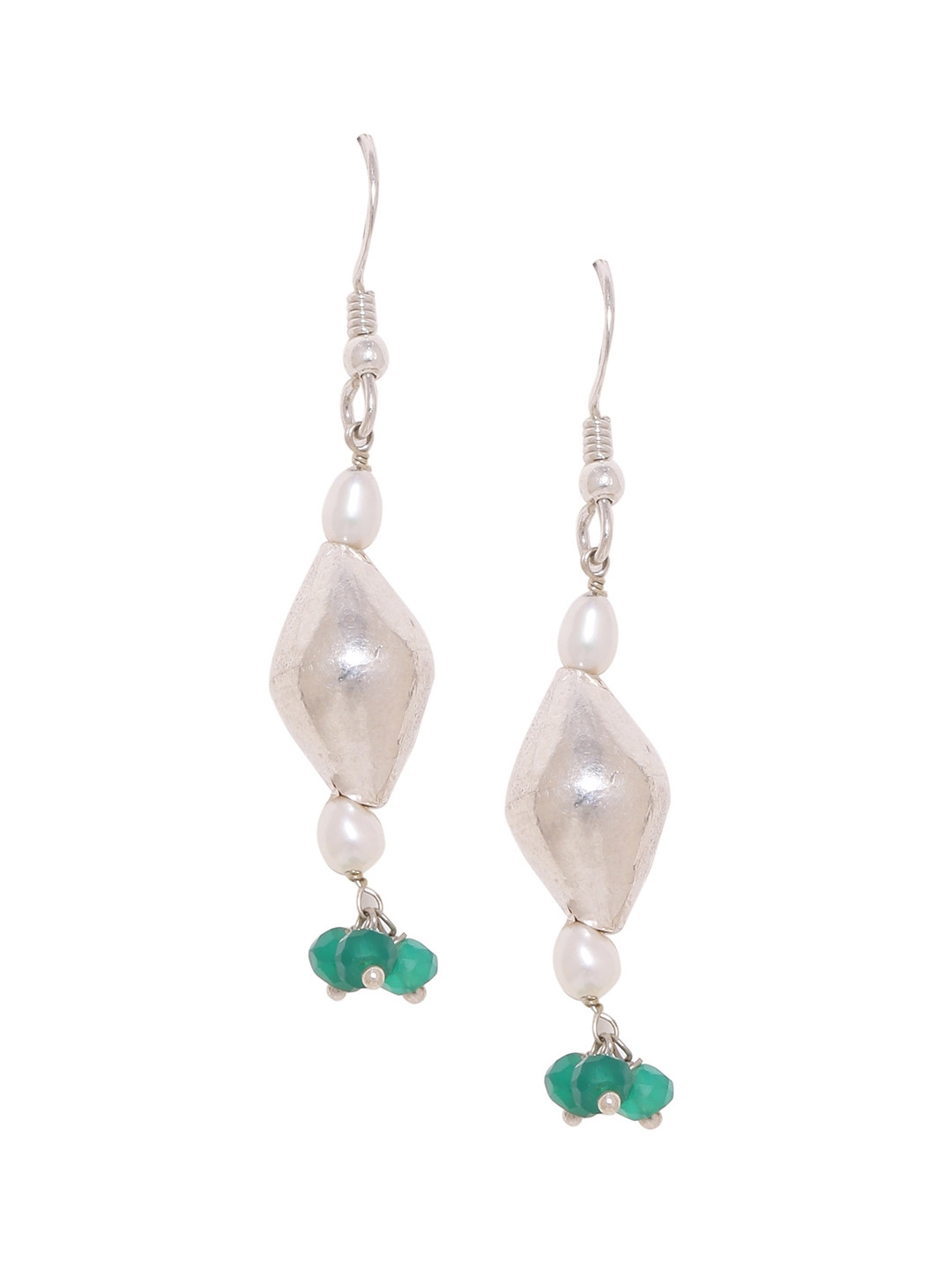 Silvermerc Designs Silver-Toned & Green Contemporary Gold Plated Sterling Silver Drop Earrings