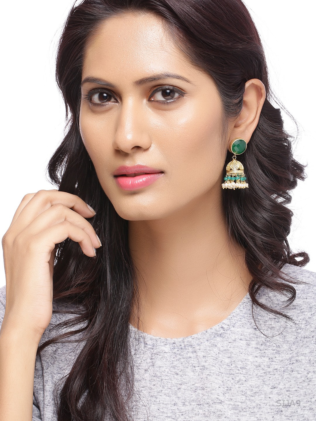 Silvermerc Designs 22-Karat Gold-Plated & Green Sterling Silver Dome Shaped Jhumkas