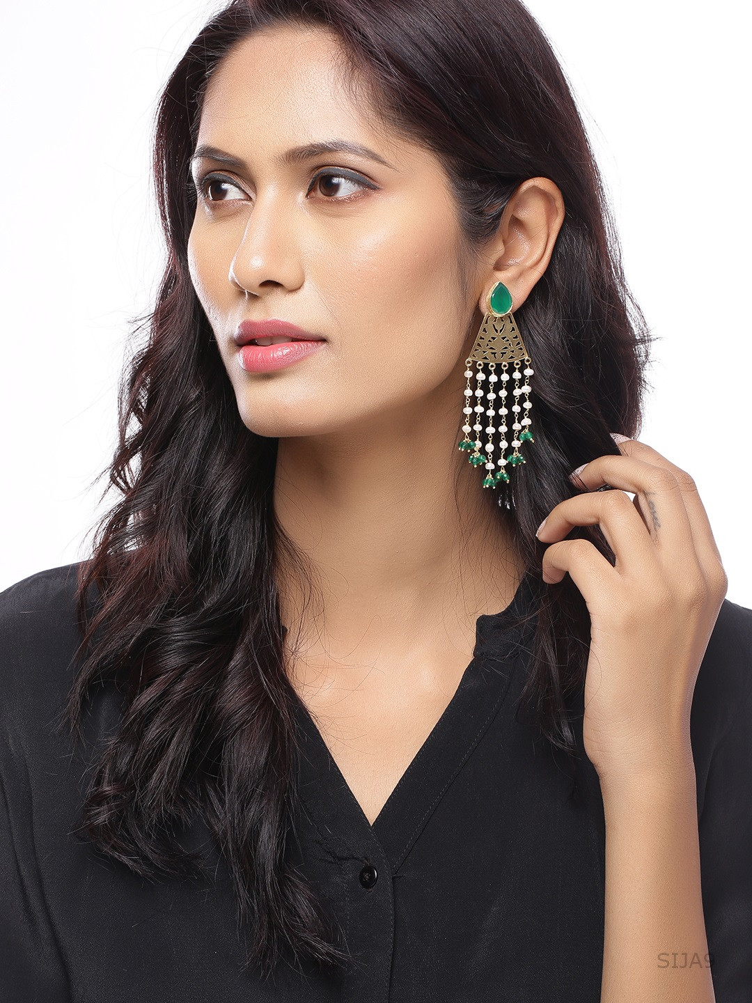 Silvermerc Designs Gold-Plated Green Triangular Sterling Silver Handcrafted Drop Earrings