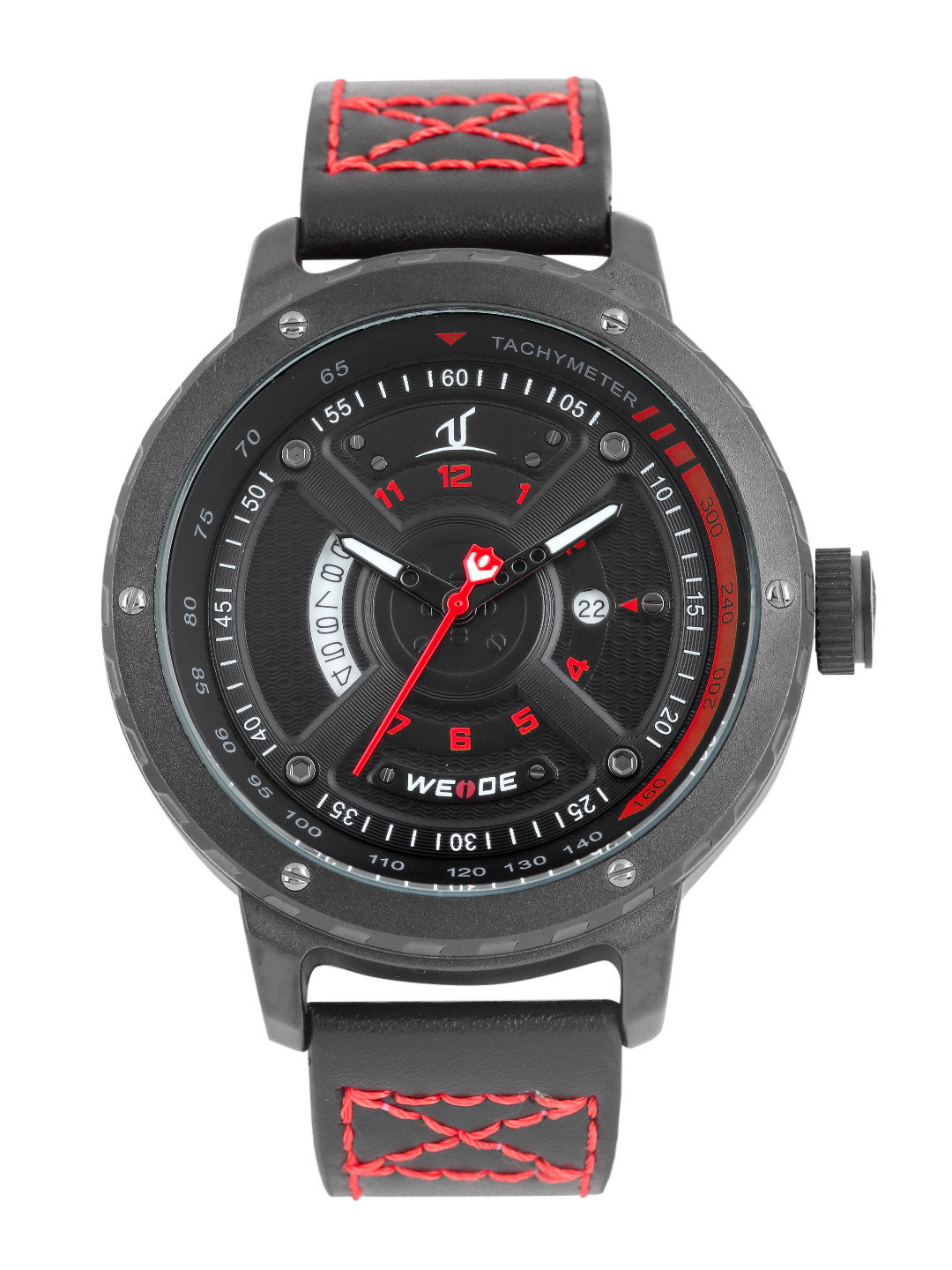 WEIDE Men Black Genuine Leather Analogue Watch UV1609B-2C