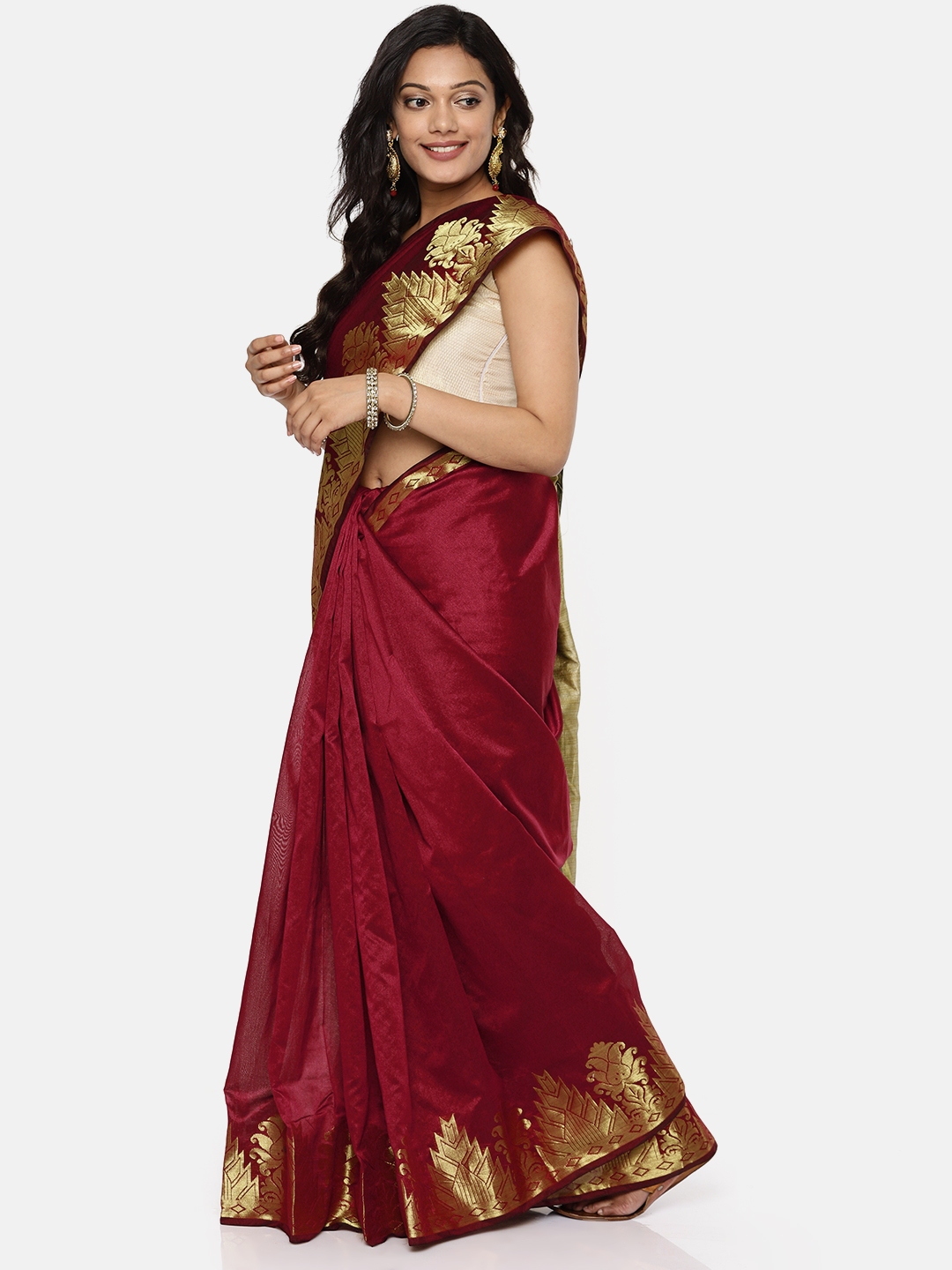e VASTRAM Maroon Woven Design Silk Cotton Saree