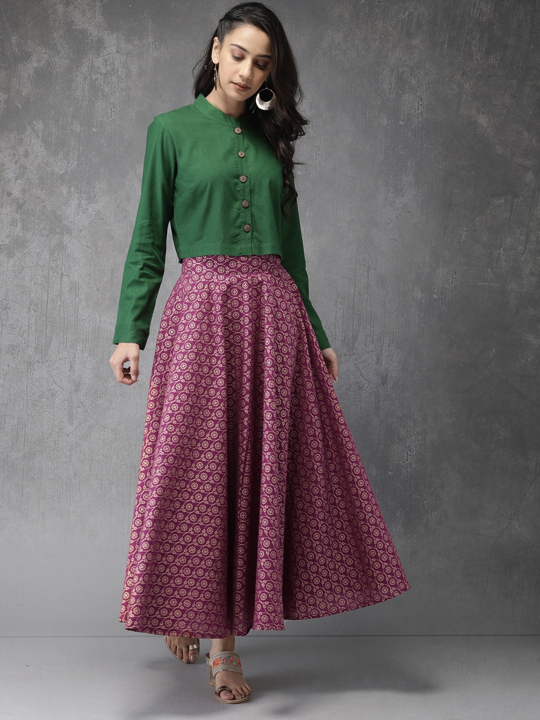 Buy Anouk Women Green & Pink Solid Top With Skirt - Co Ords for ...