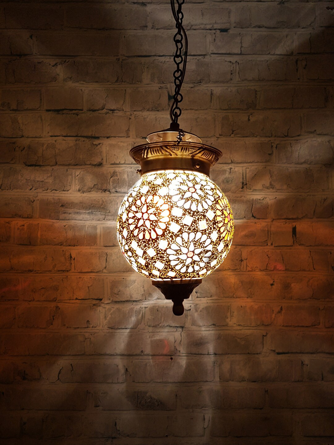Fos Lighting Gold-Toned & Off-White Self Design Hanging Lantern
