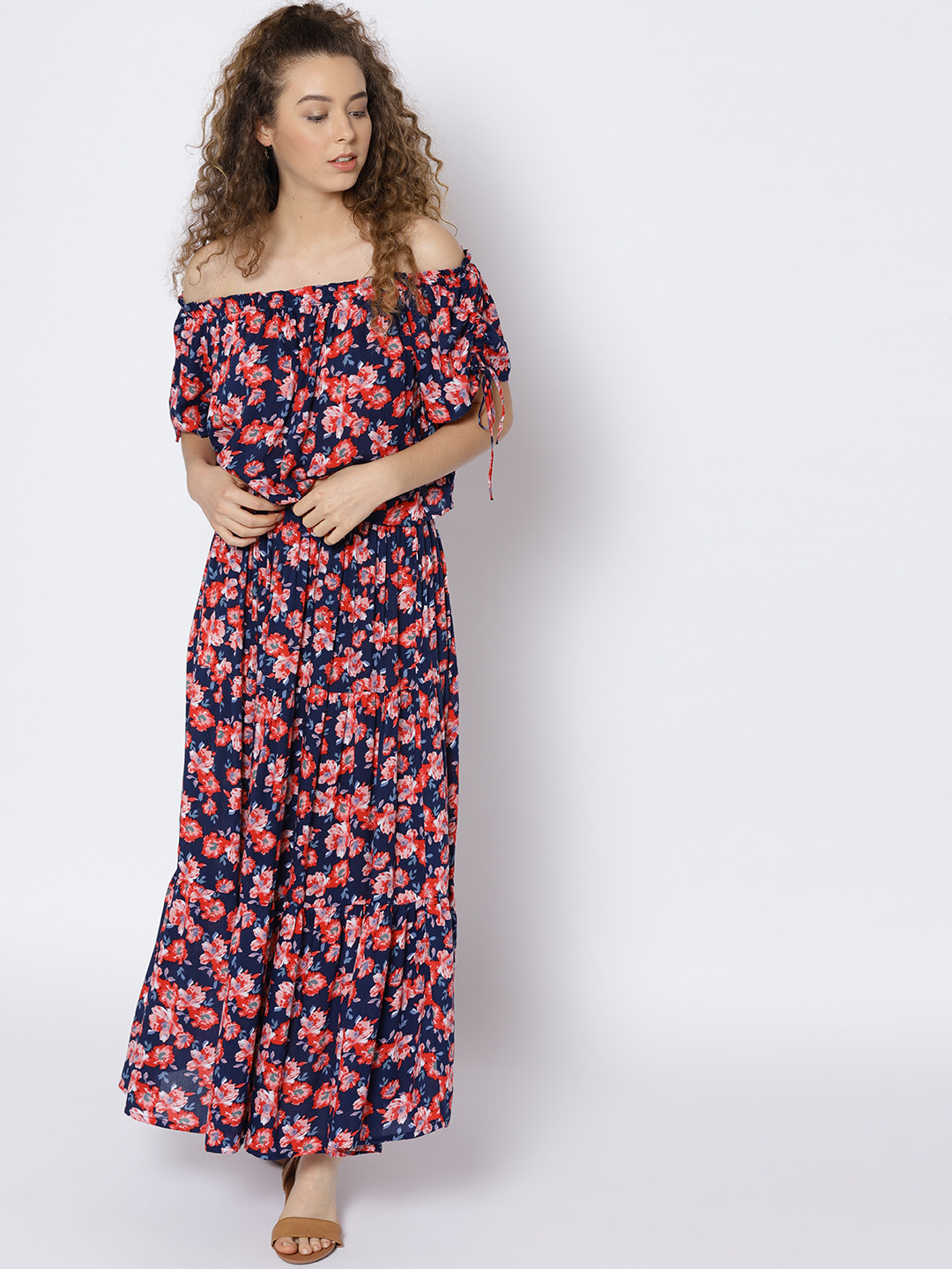 Sera Women Navy Blue & Red Printed Two-Piece Dress