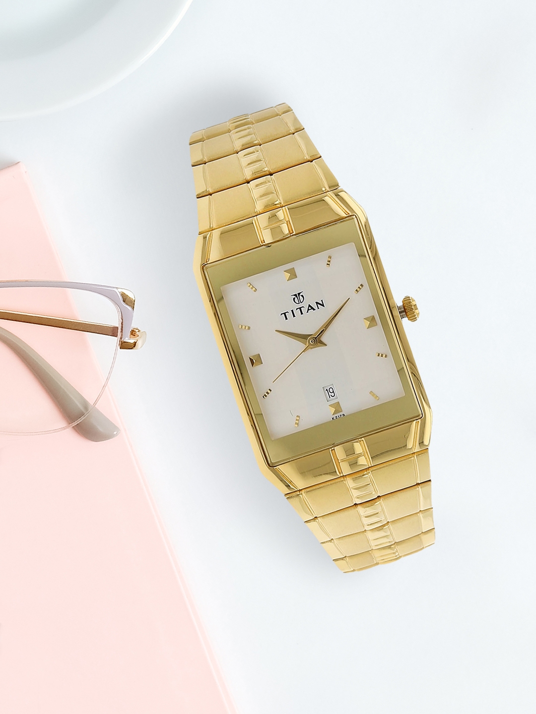 Titan square shop gold watch