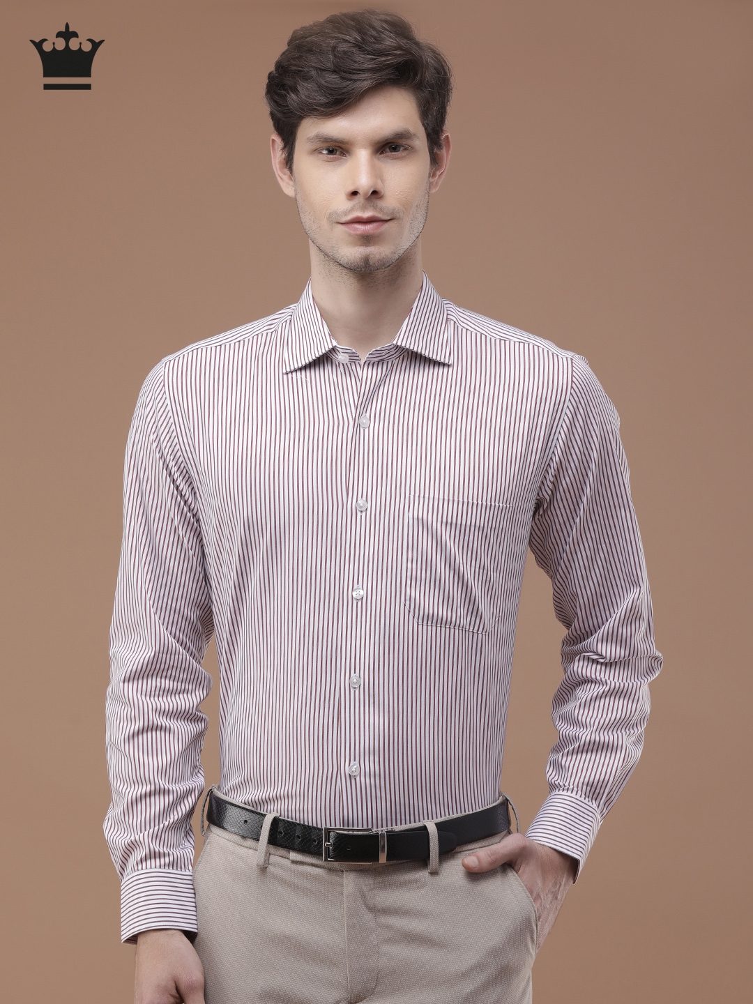red and white striped formal shirt