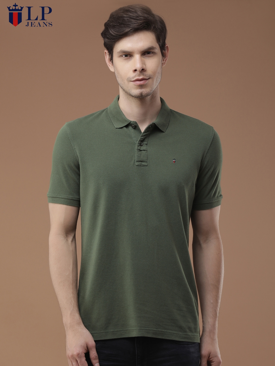 Buy LOUIS PHILIPPE Dark Green Mens Solid Polo T-Shirt