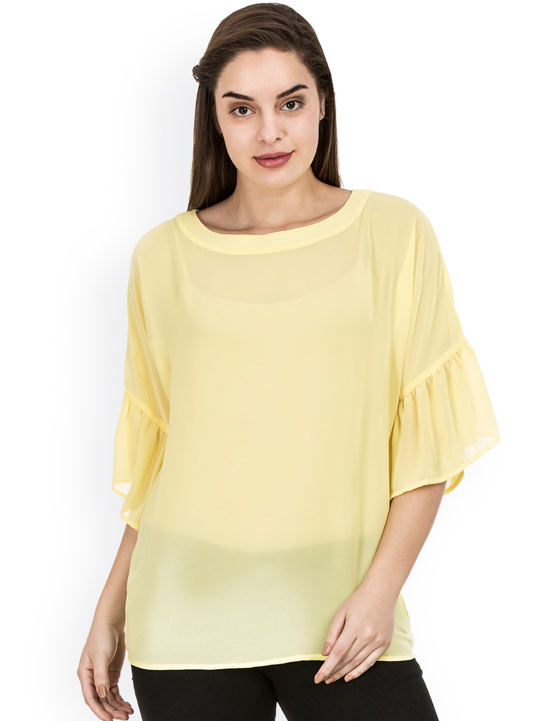 IDK Women Yellow Solid Boxy Top