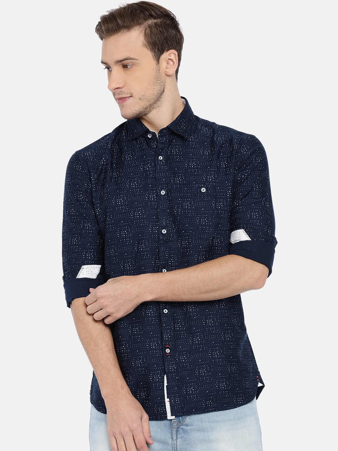 Killer Men Navy Blue Slim Fit Printed Casual Shirt