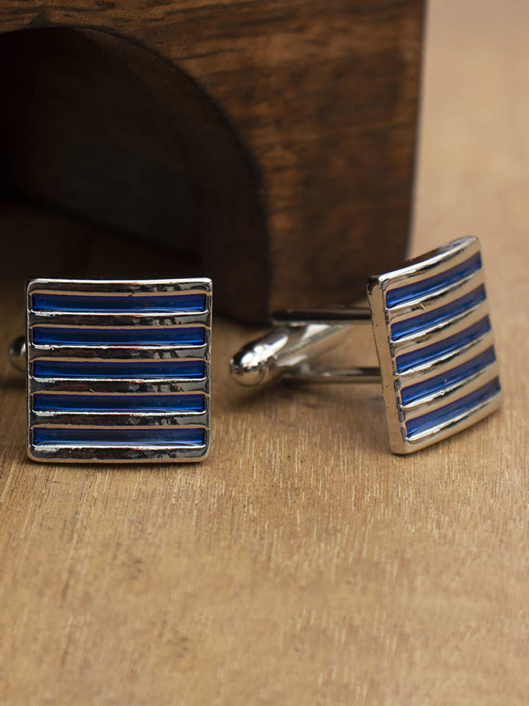 Peora Silver-Toned & Blue Square Cufflinks