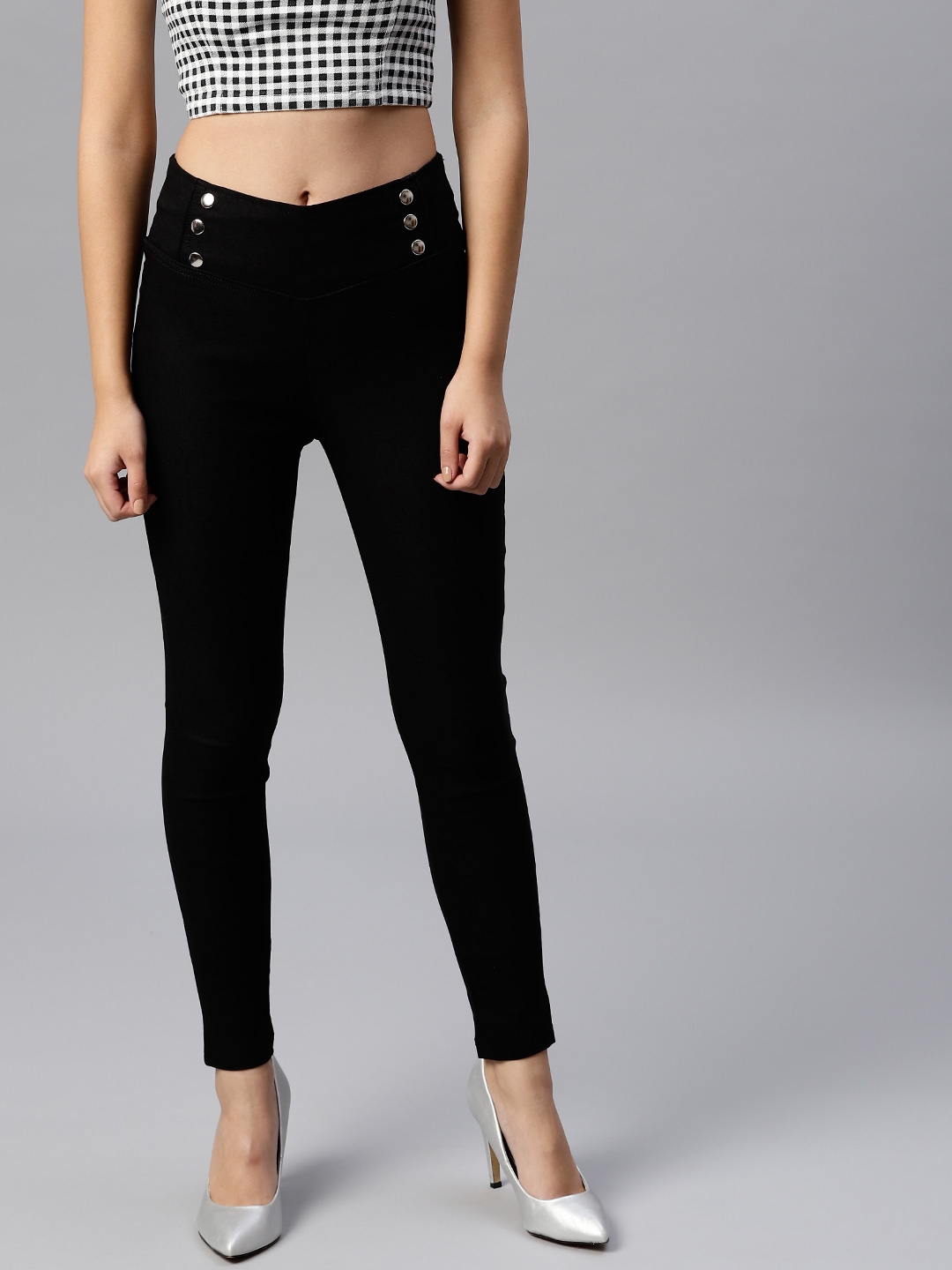 Buy Tulsattva Women Black Slim Fit Solid Treggings - Jeggings for
