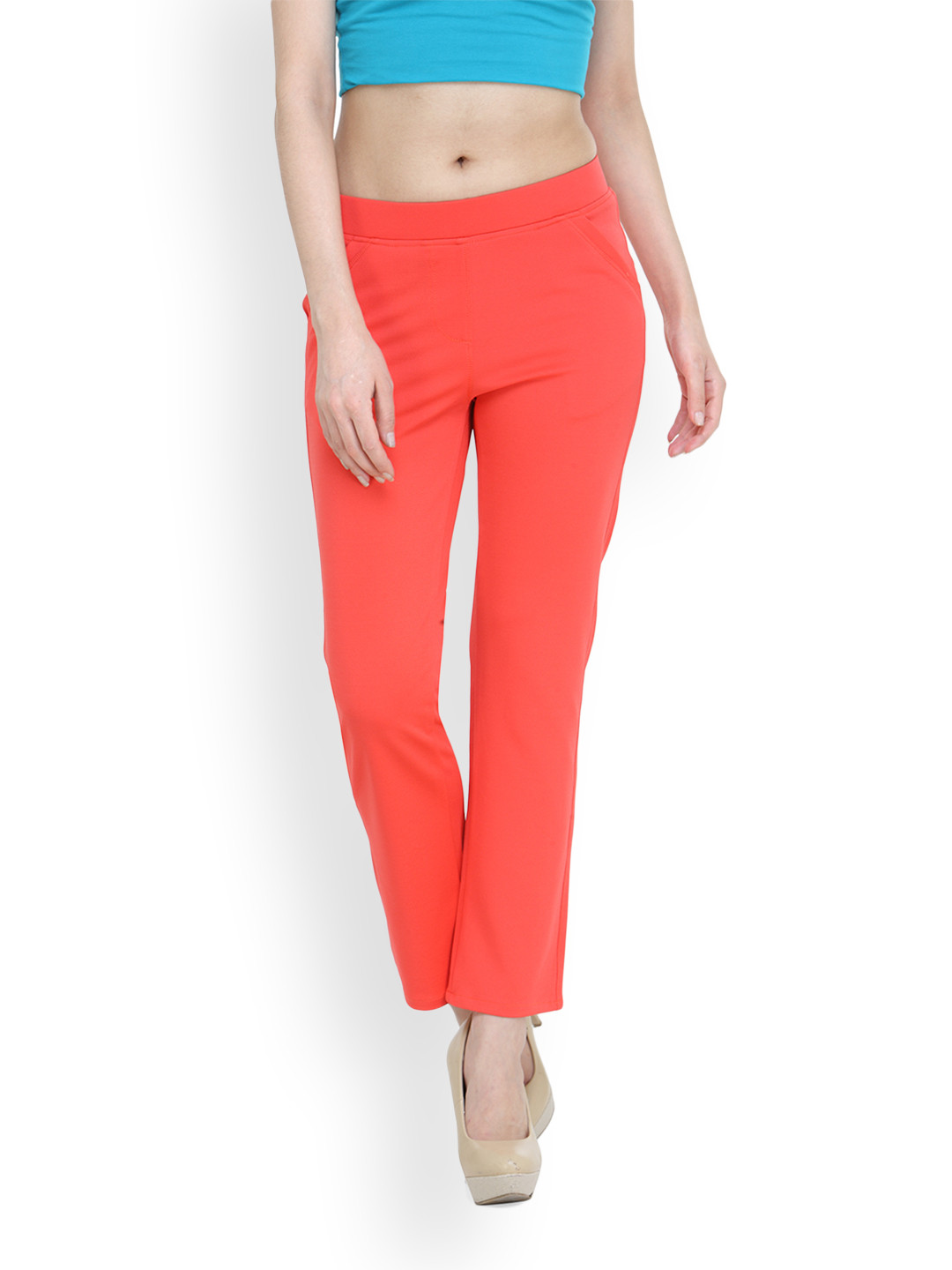 Westwood Women Red Regular Fit Solid Cigarette Trousers