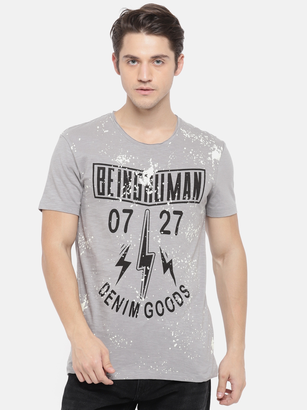 Being Human Clothing Men Grey Printed Round Neck Pure Cotton T shirt