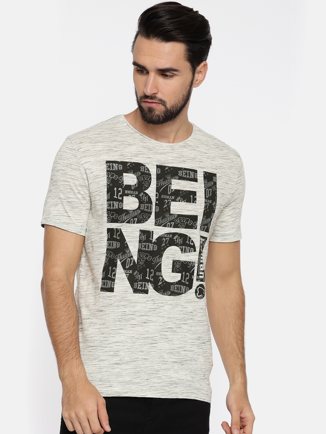 Buy Being Clothing Men Grey Melange Printed Round Neck T Shirt - Tshirts for Men | Myntra