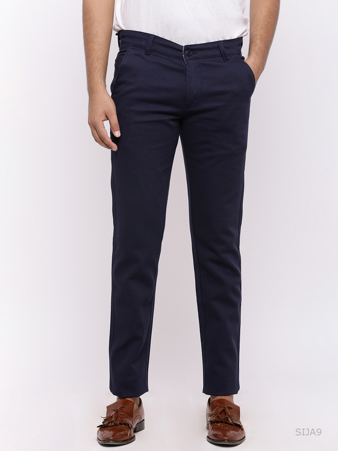 Nation Polo Club Men Navy Blue Skinny Fit Solid Chinos