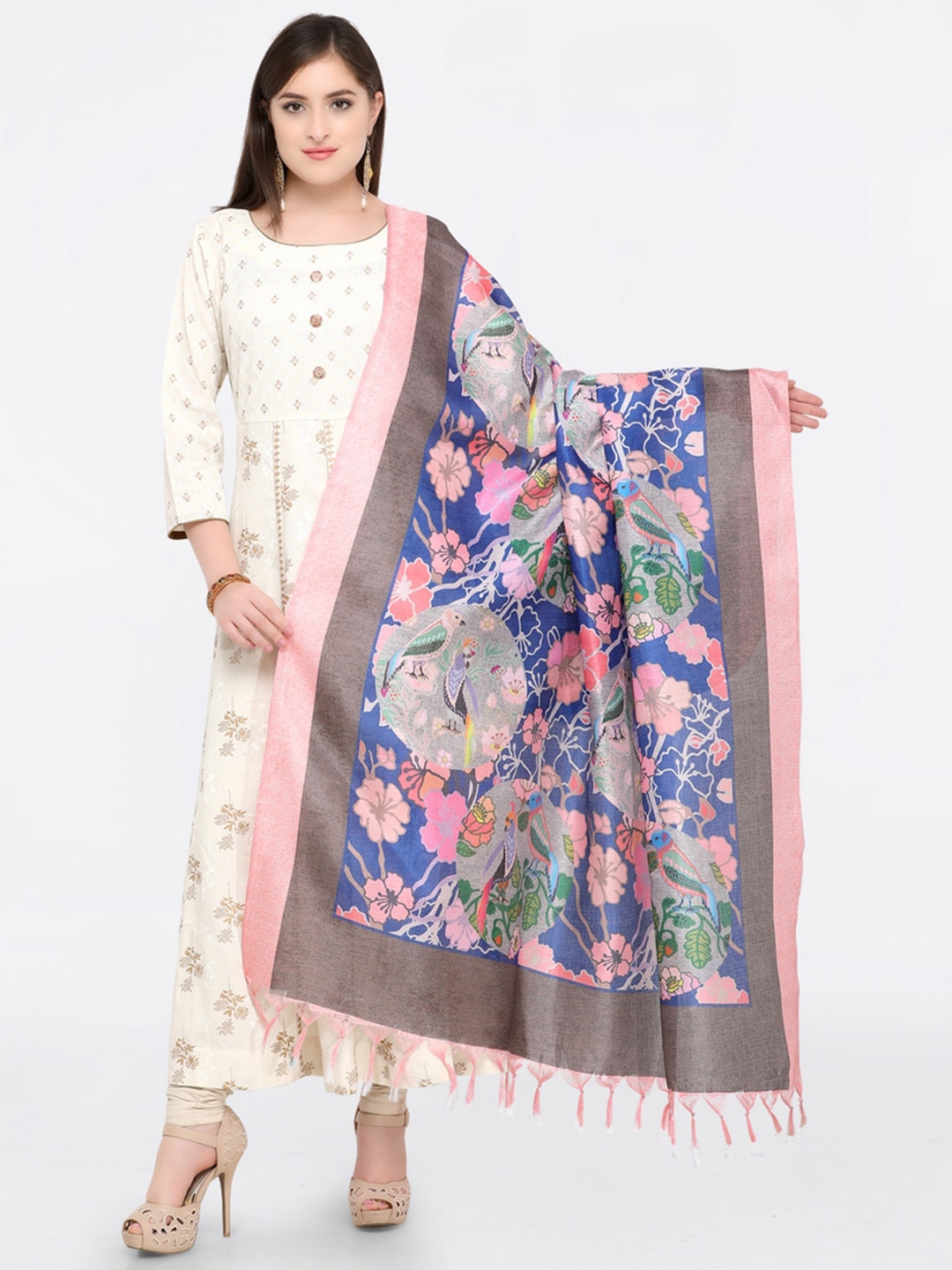 saree mall blue and pink embroidered
