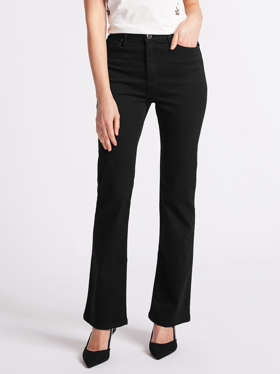 Buy Marks  Spencer Womens Regular Fit Boot Cut Pants Black XS at  Amazonin