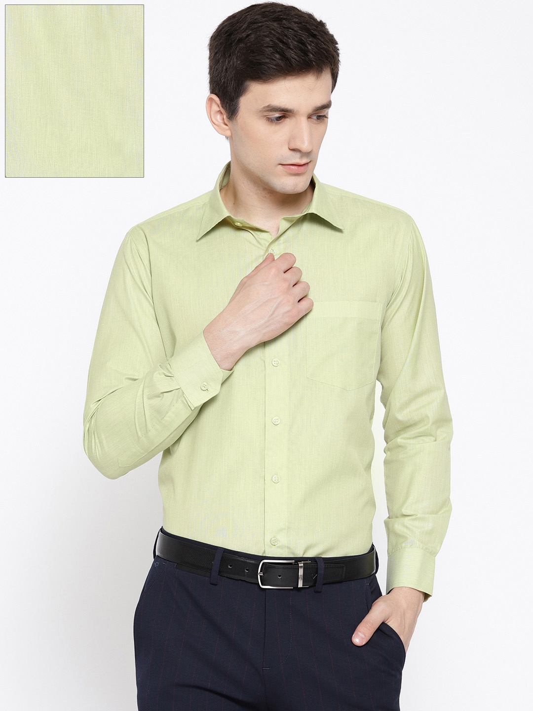 Buy DENNISON Men Lime Green Comfort Fit Solid Formal Shirt ...