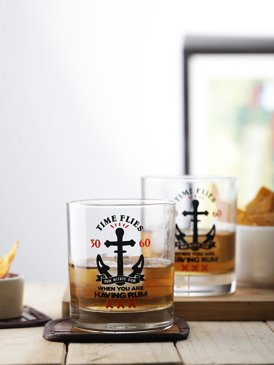 EK DO DHAI Set of 2 RUM Whiskey Glass 290 ml