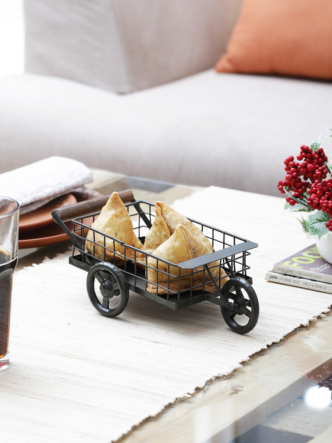 EK DO DHAI Olive Green Wagon Trolley Snack Server