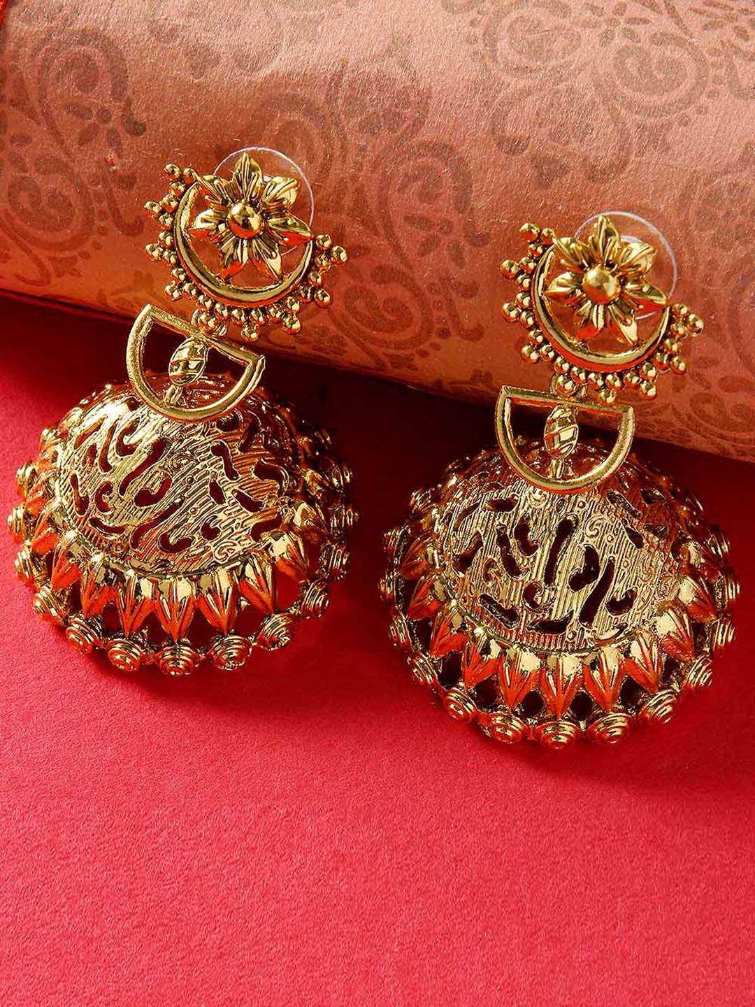 Buy Rubans Oxidised Silver  Antique Gold Toned Dome Shaped Jhumkas   Earrings for Women 1875385  Myntra