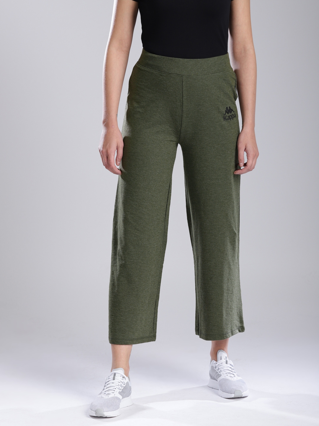 Kappa Women Olive Green Solid Wide Leg Yoga Pants