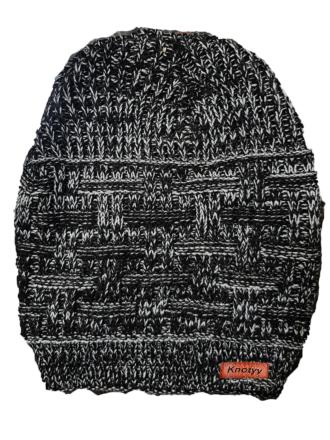 Knotyy Black & Grey Self-Design Unisex Beanie