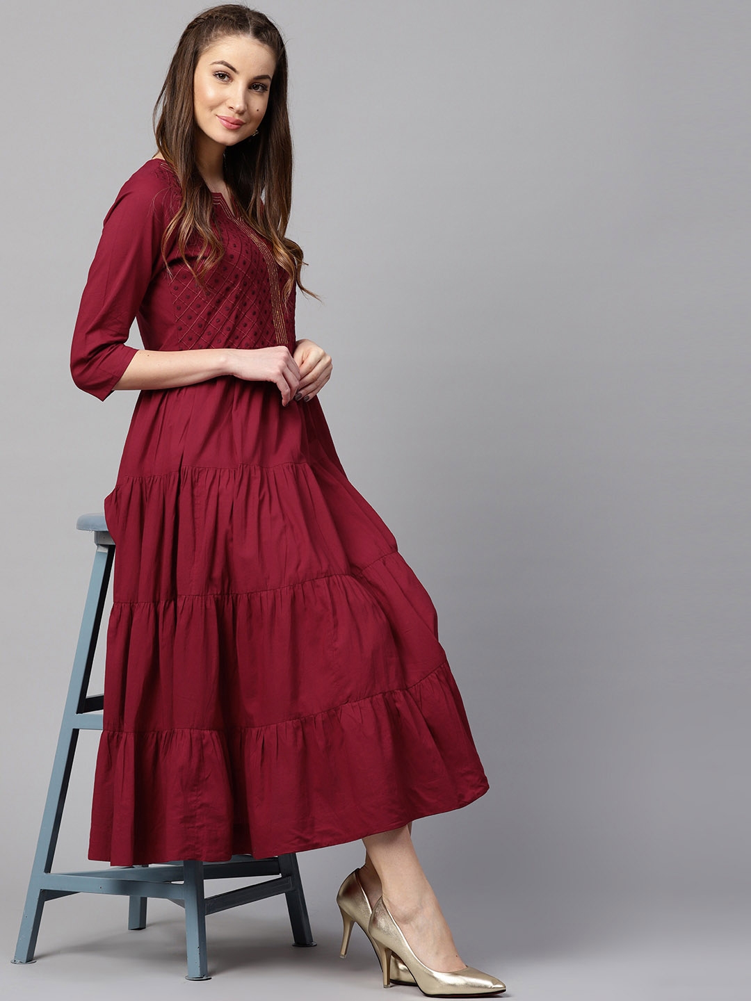 Buy SCOUP Women Wine Coloured Solid Fit & Flare Dress - Dresses for Women  1843240 | Myntra