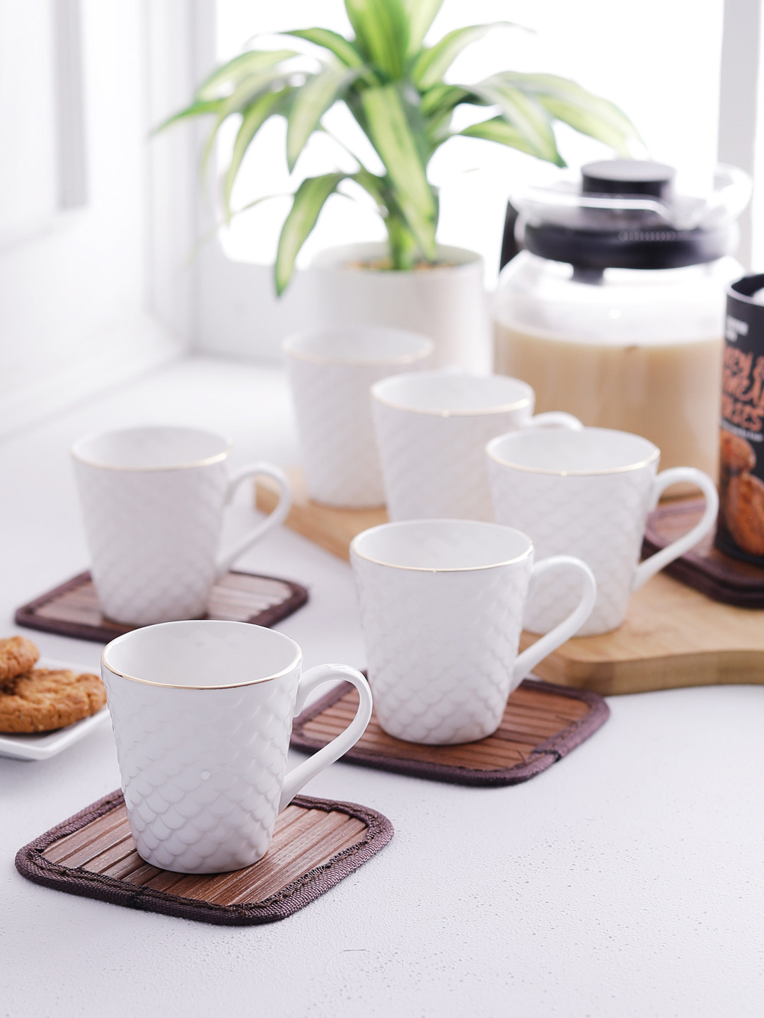 CLAY CRAFT White Bone China Easy to Clean 6 Piece Cups-200ml