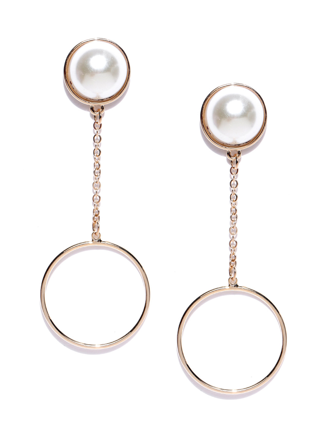Jewels Galaxy Off-White Gold-Plated Circular Drop Earrings