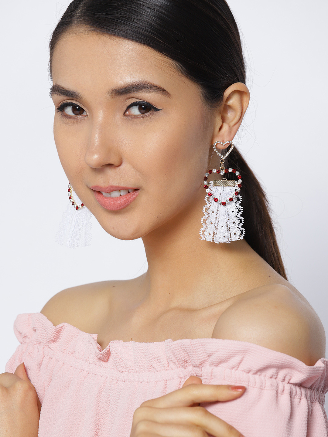 Jewels Galaxy White Gold-Plated Heart Shaped Drop Earrings