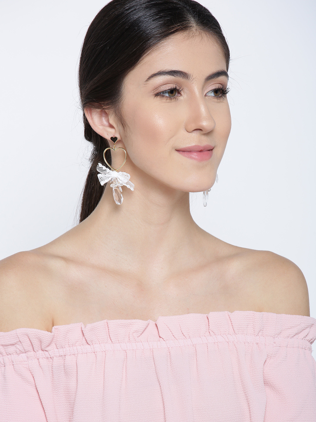 Jewels Galaxy White Gold-Plated Heart-Shaped Drop Earrings