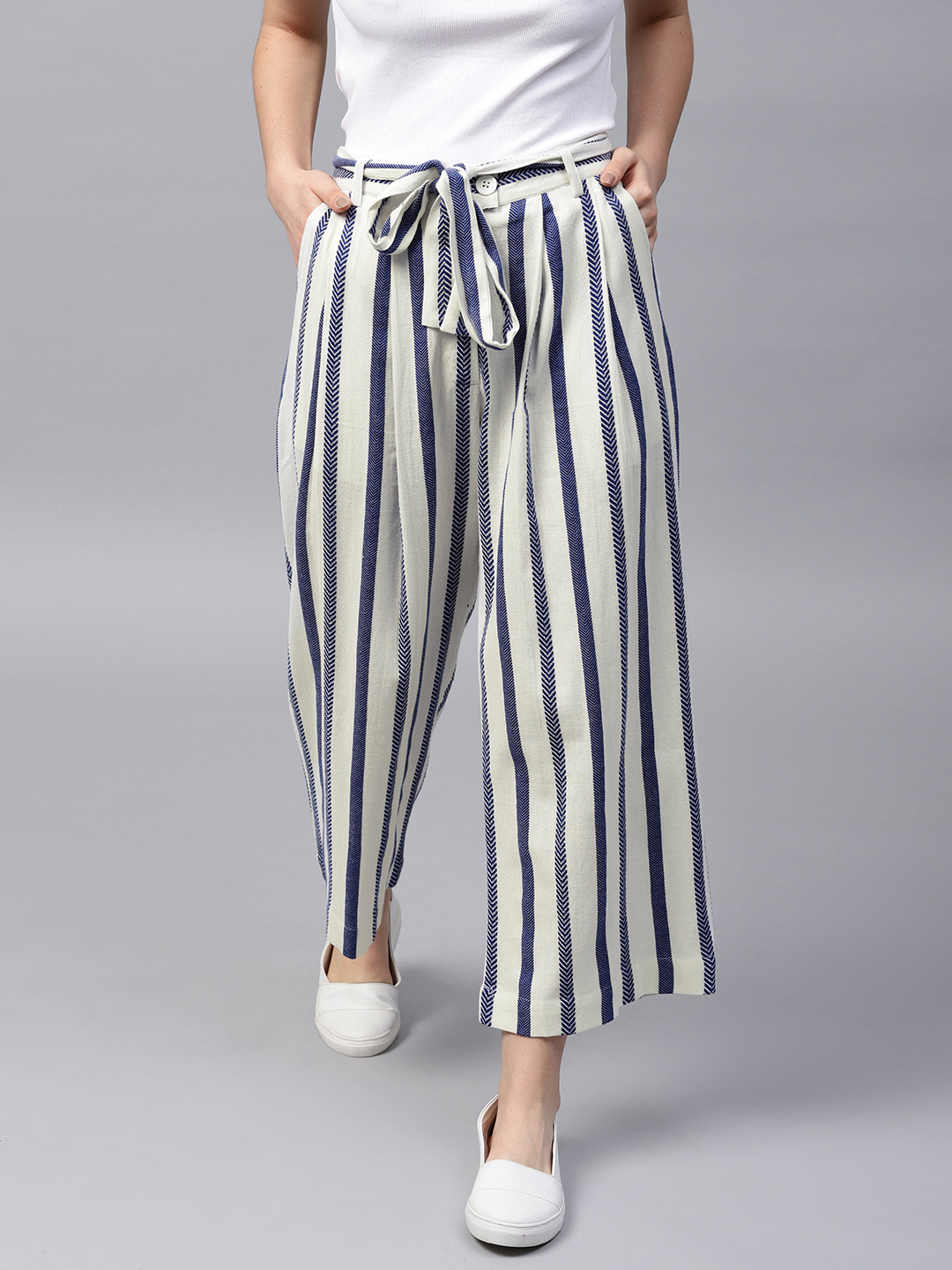 Loose Fit Striped Culottes - Trousers 