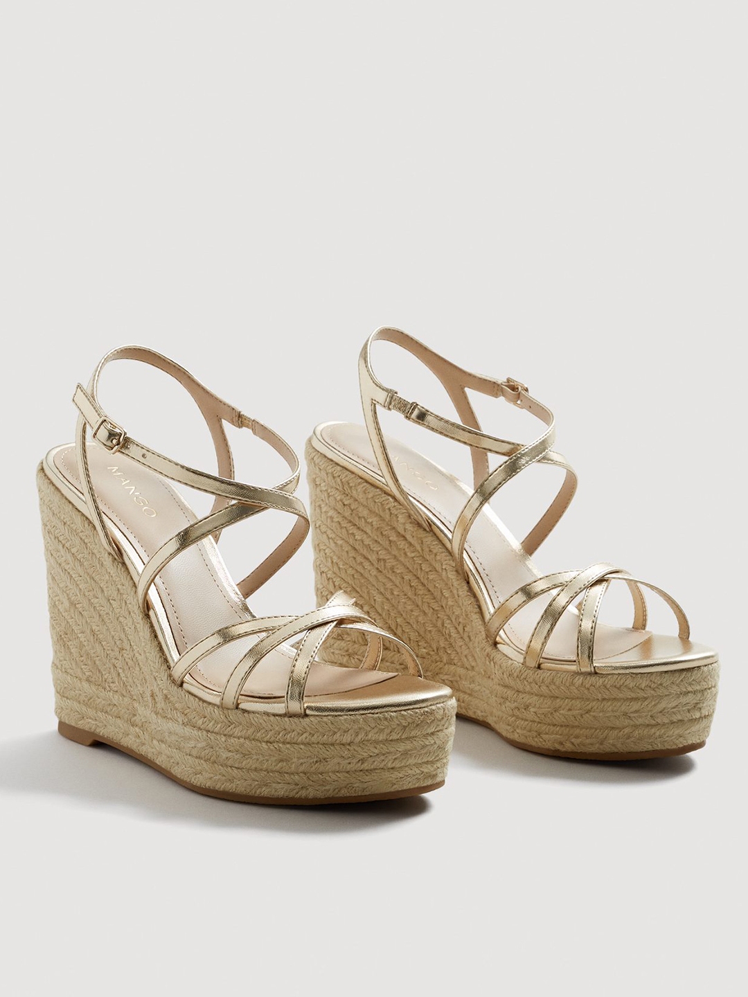 Buy MANGO Women Gold Toned Solid Wedges 