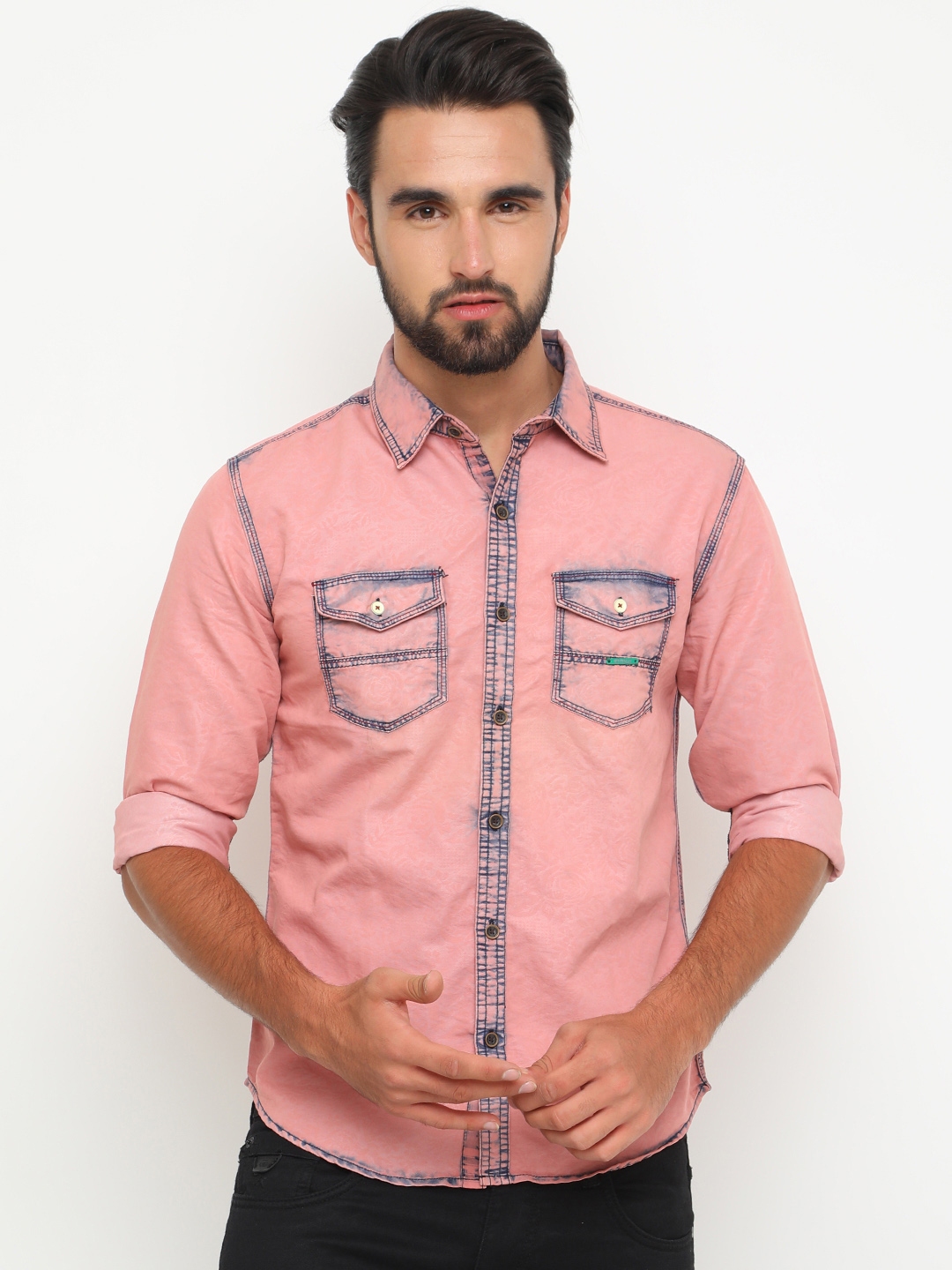 Sojanya (Since 1958), Men's Cotton Dark Pink Classic Formal Shirt