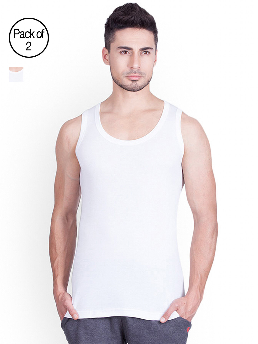 ONN Men White Pack of 2 Basic Vests NB131