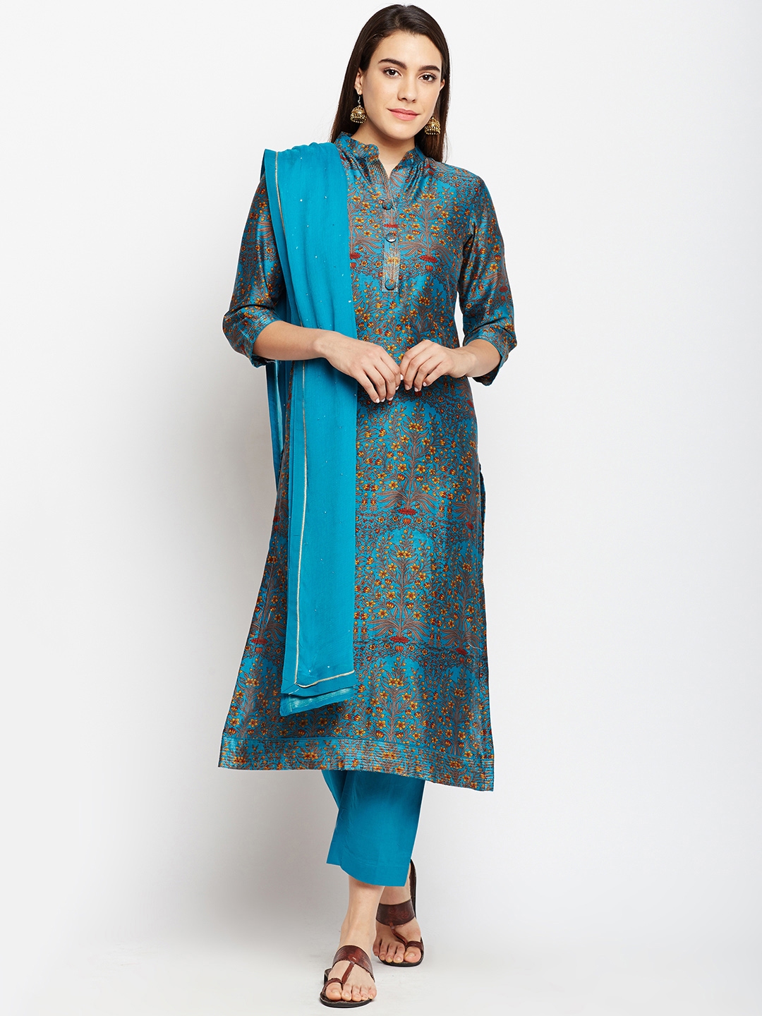 pinkshink Blue Raw Silk Unstitched Dress Material