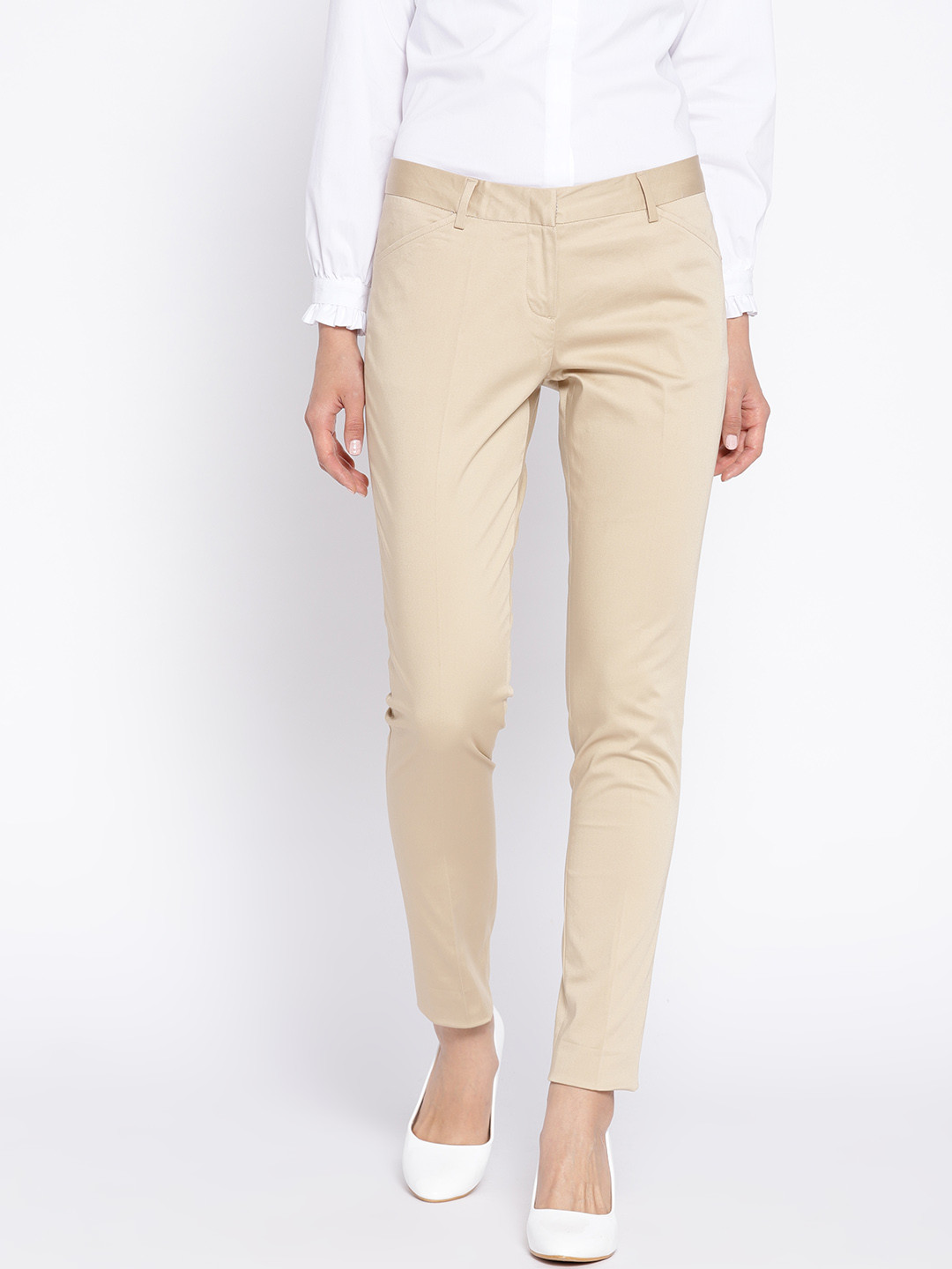 Buy Wills Lifestyle Women Beige Slim Fit Solid Formal Trousers Trousers For Women 6619502 Myntra