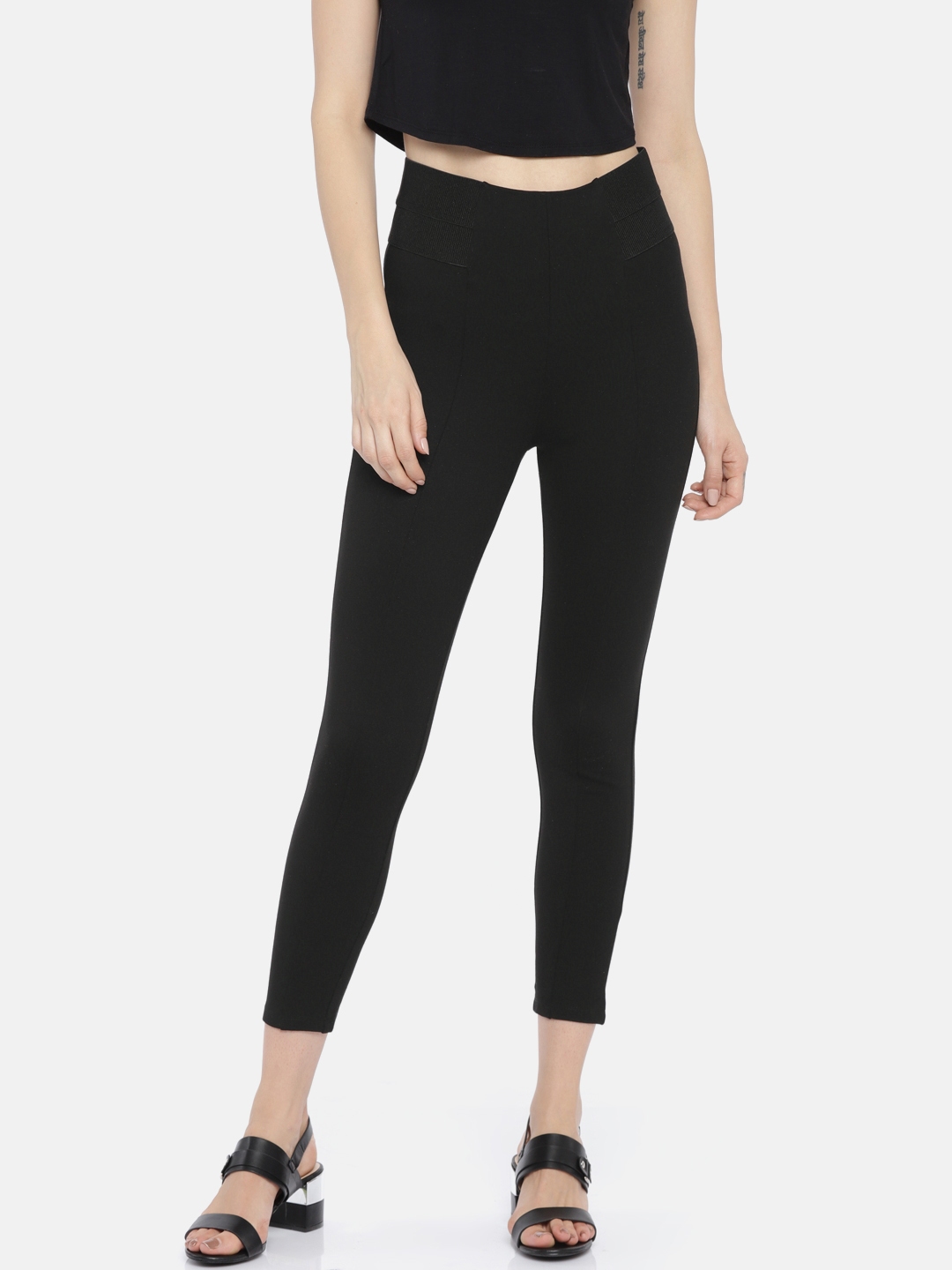 Buy Women Black Slim Fit Solid Treggings - Jeggings For Women