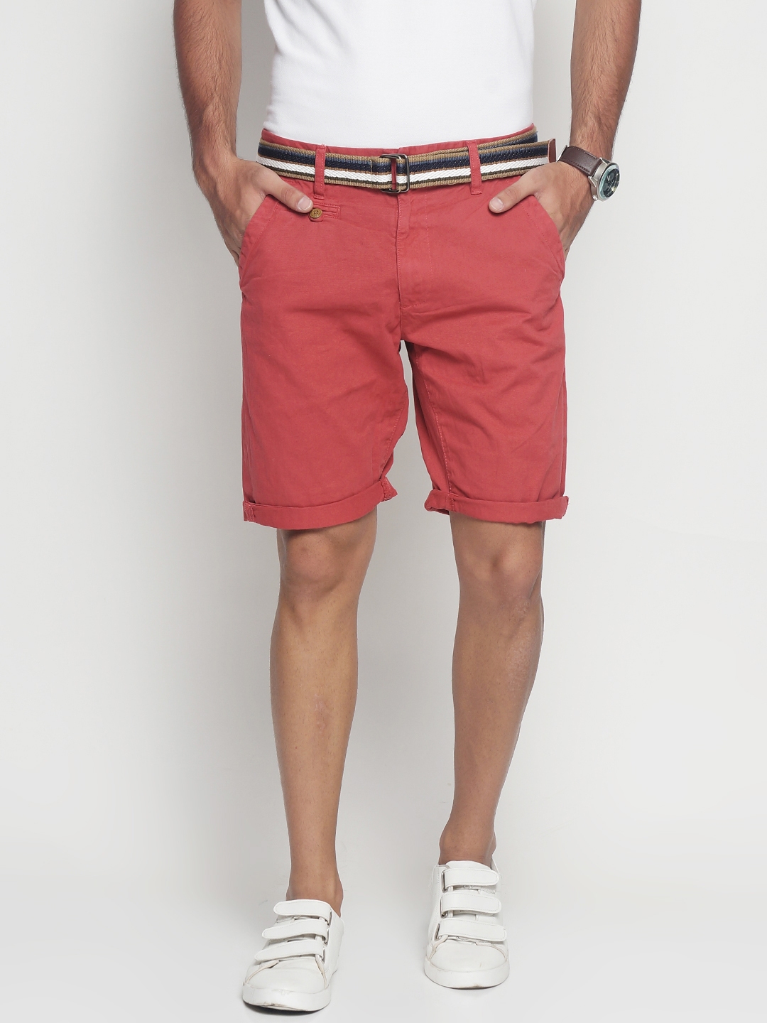 red khaki shorts