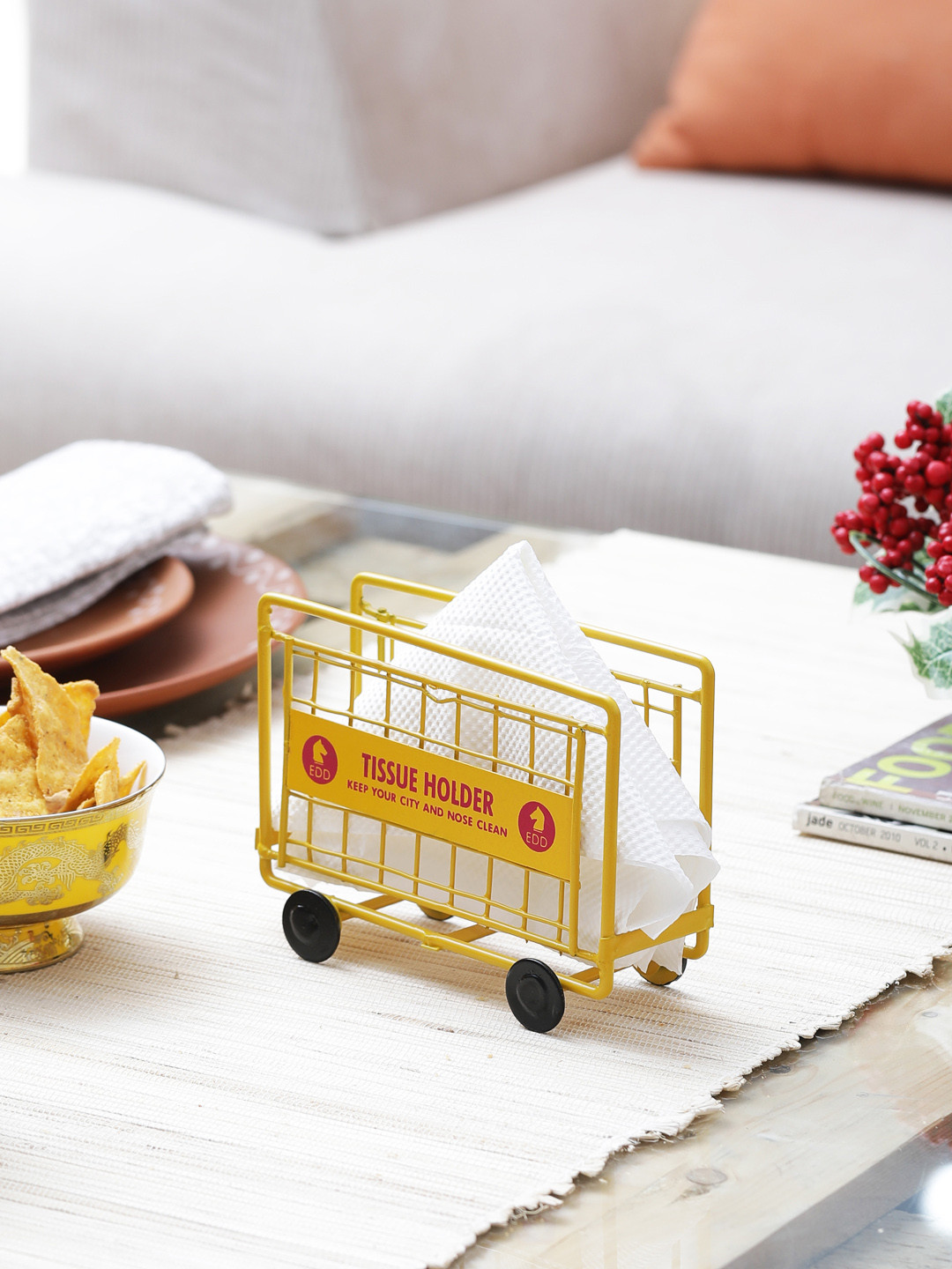 EK DO DHAI Yellow Printed Tissue Holder