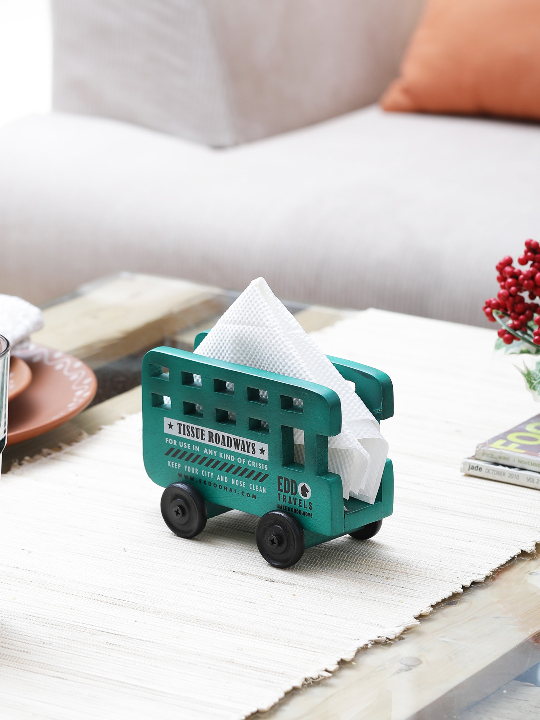 EK DO DHAI Teal Green Printed Tissue Holder