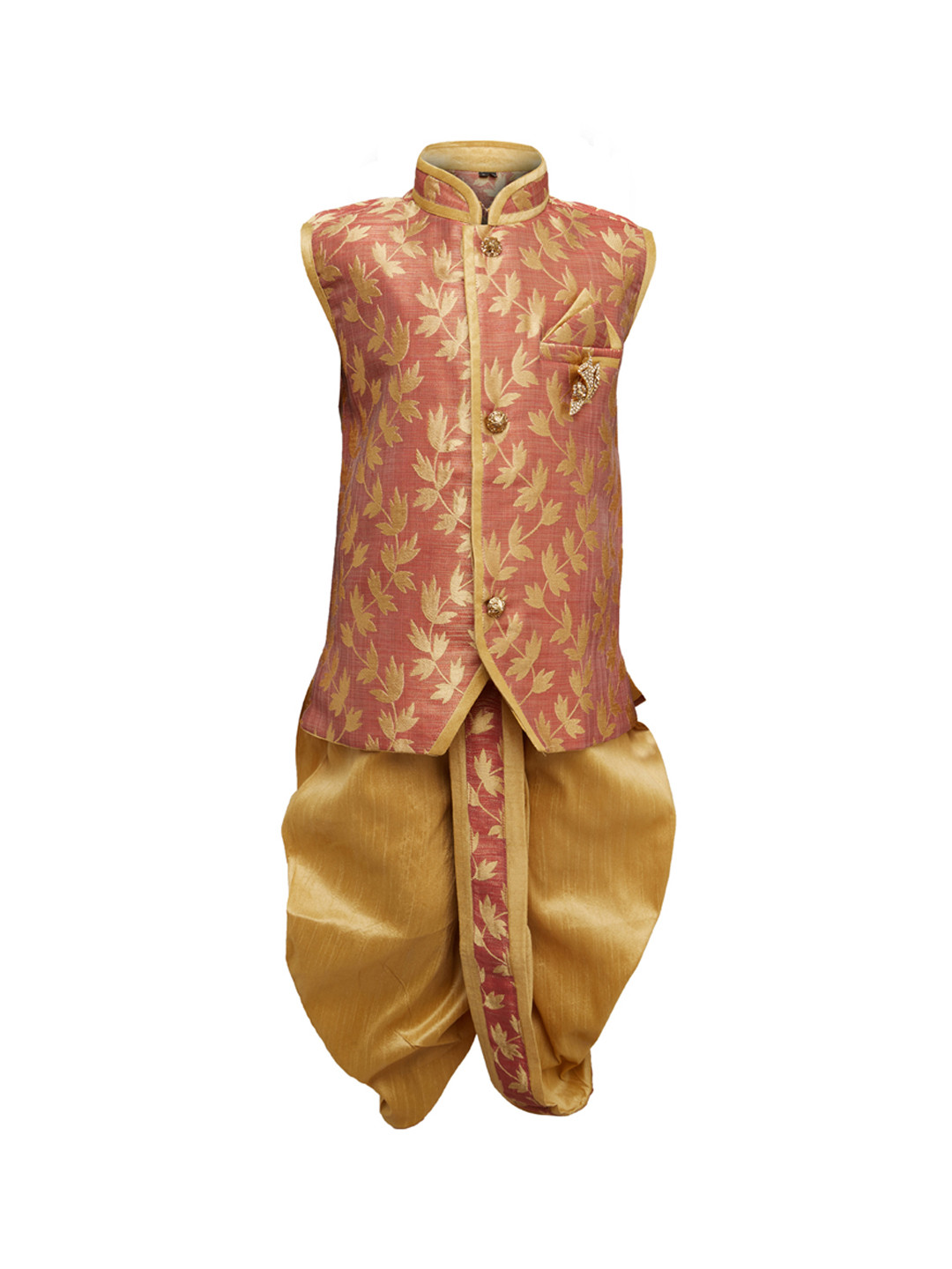 Jeetethnics Boys Orange & Peach-Coloured Self Design Kurta with Dhoti Pants