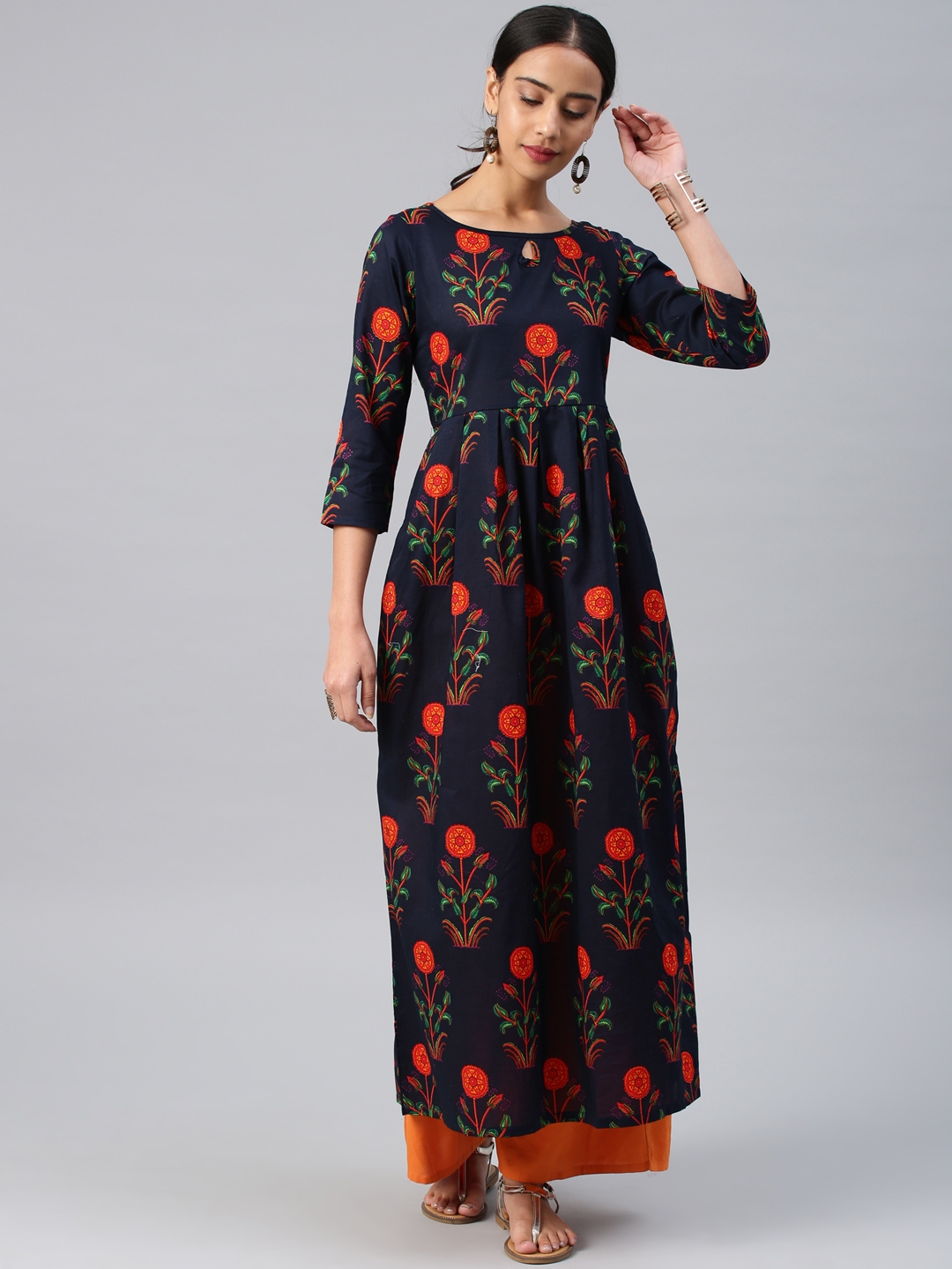 Vishudh navy blue printed maxi outlet dress