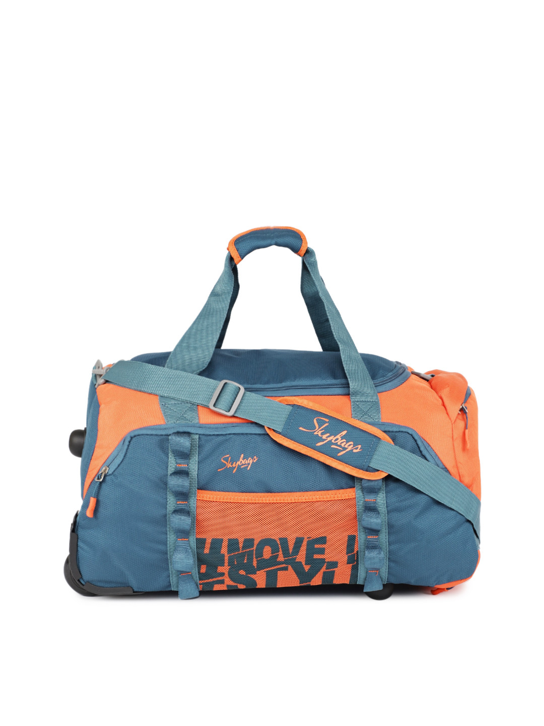 Skybags Unisex Blue & Orange HUSTLE DFT 55 Medium Trolley Duffel Bag