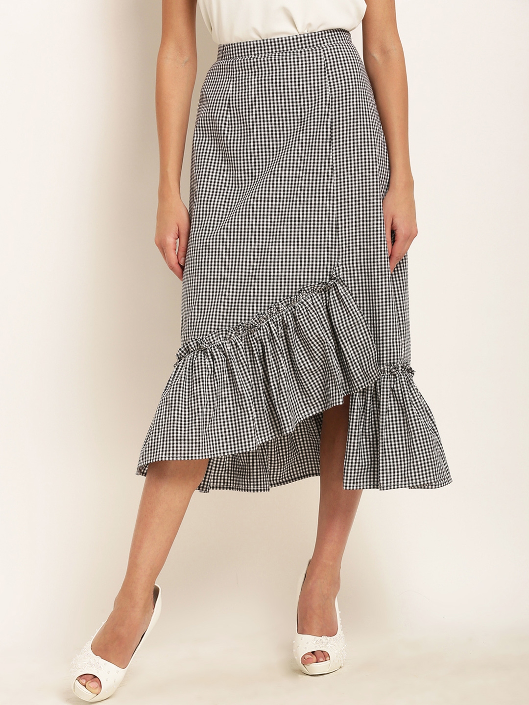 RARE Black White Checked Midi Skirt