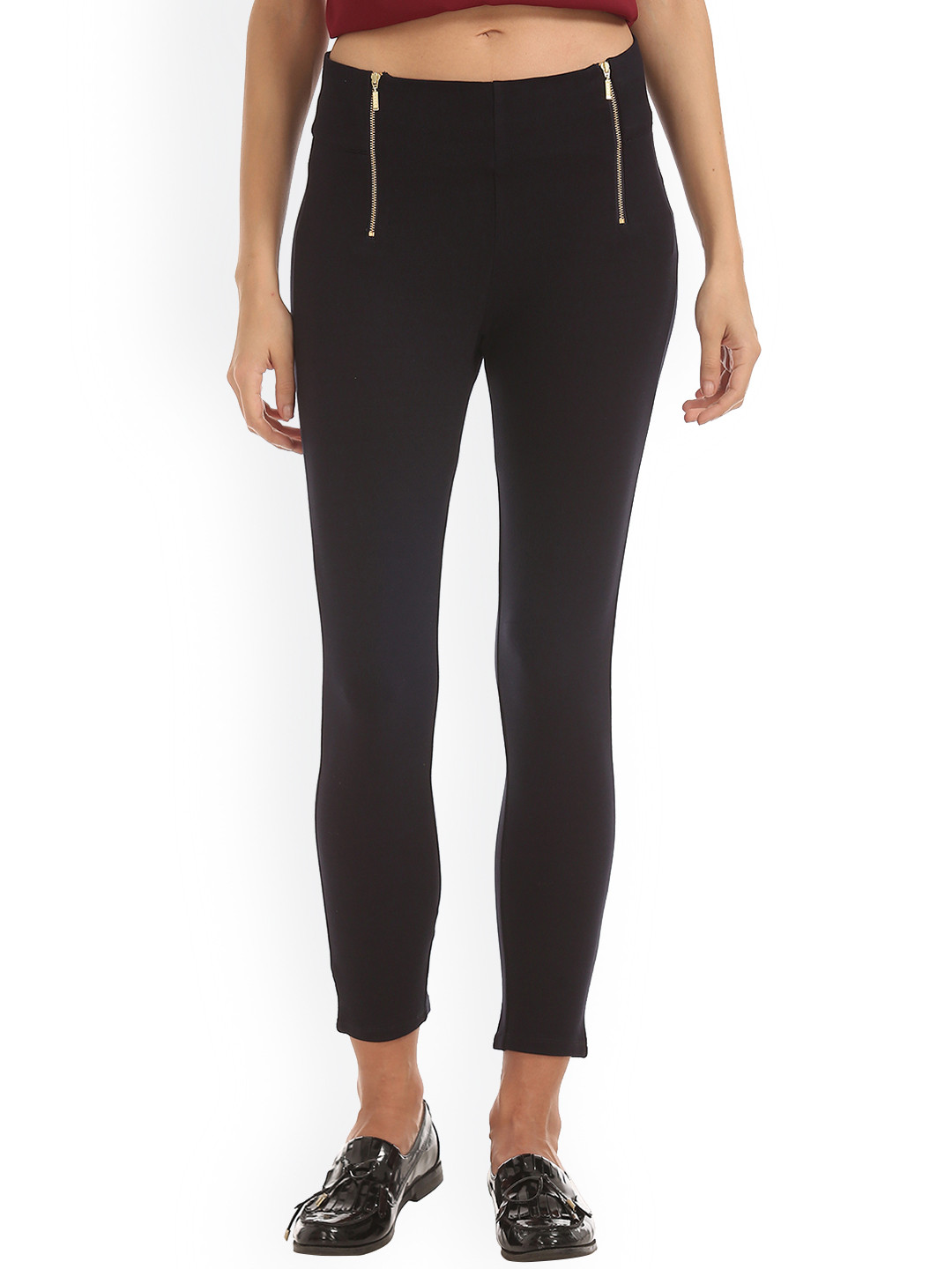 Buy ELLE Women Navy Blue Slim Fit Solid 