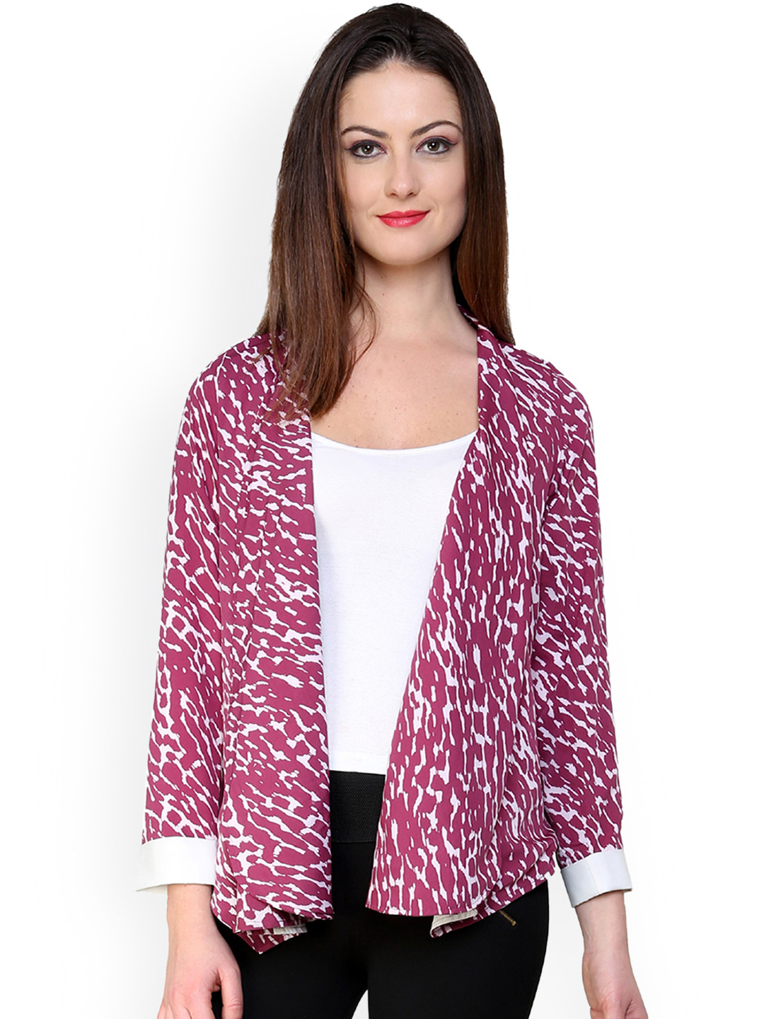 Pannkh Women Pink & White Printed Fron-Open Casual Blazer