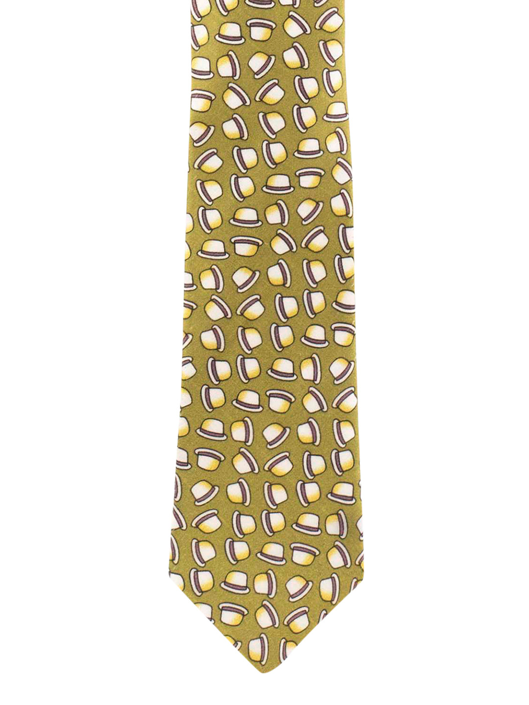 The Tie Hub Green Hat Printed Skinny Silk Tie